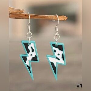 #148 | Western Turquoise & Cow Print Lightening Bold Dangle Earrings